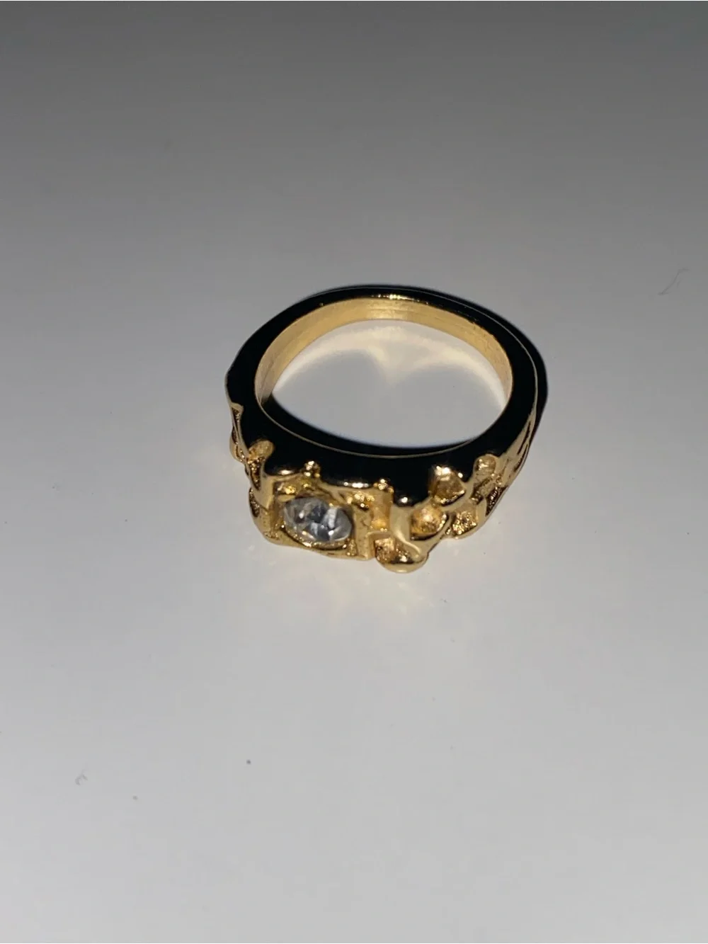 Gold-Tone Statement Ring with Clear Stone